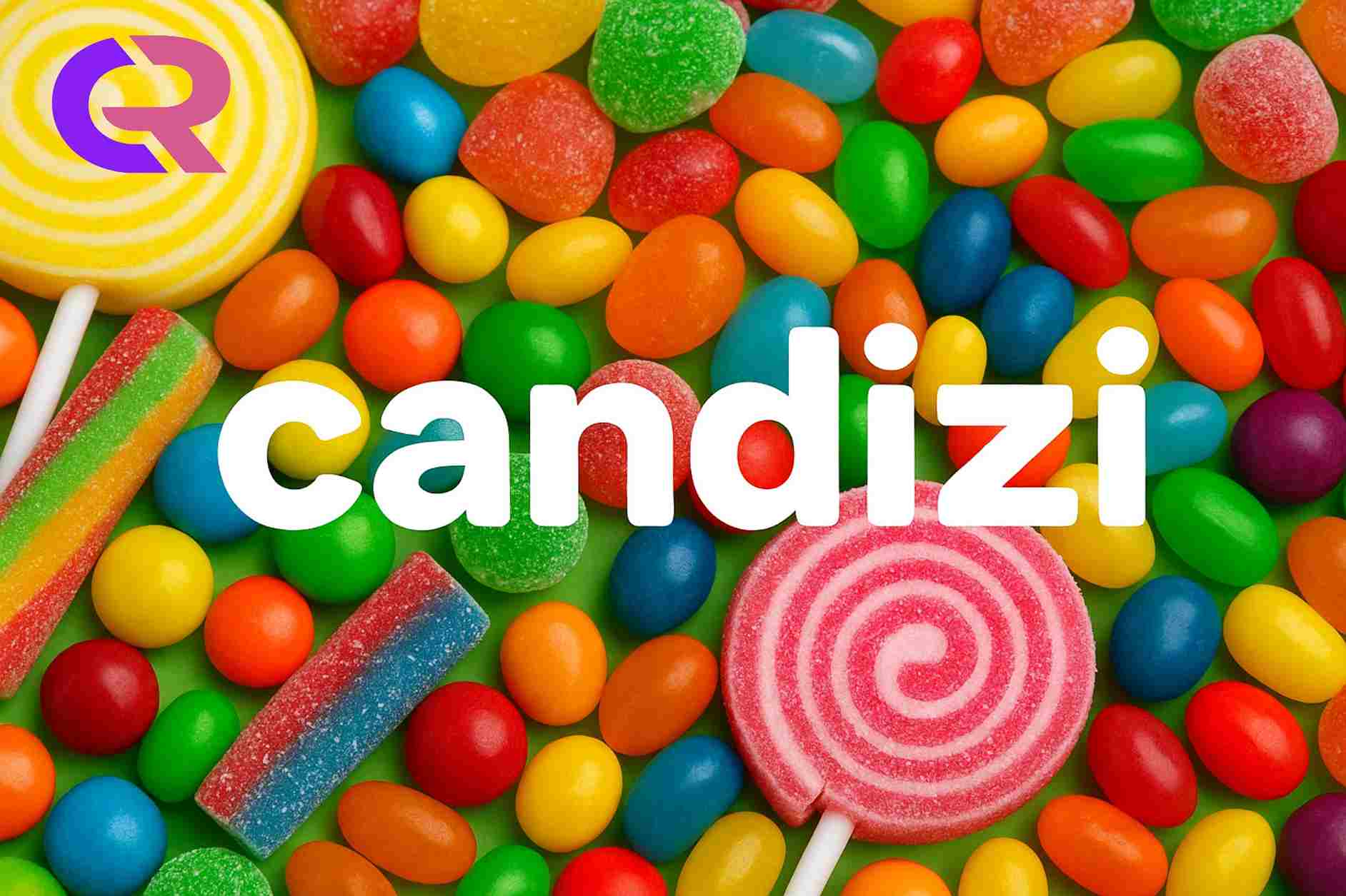 A colorful assortment of candies in various shapes and wrappers, arranged on a bright background, representing the keyword "Candizi"