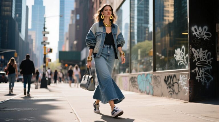 Street Style Outfits with Long Denim Skirts