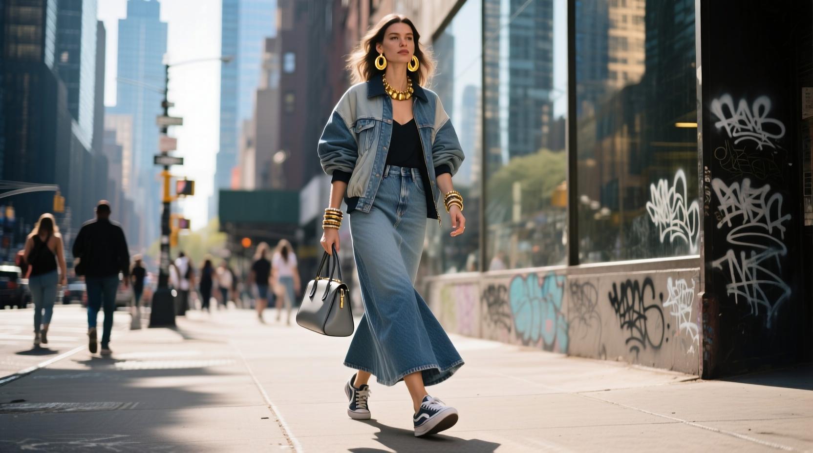 Street Style Outfits with Long Denim Skirts